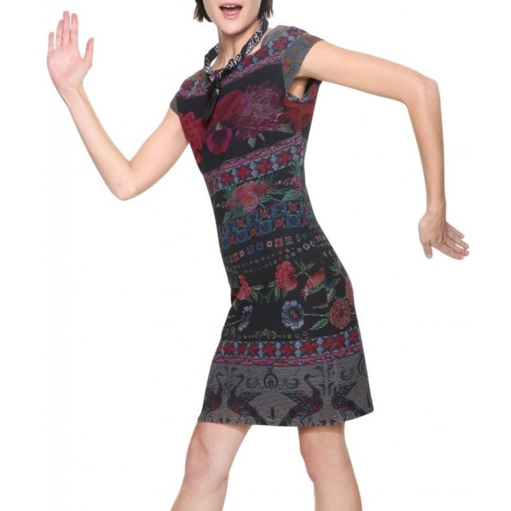 Desigual MONROE bodycon shift floral print colorful textured striped dress